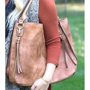 Dual Zipper Hobo Bag - Cinnamon